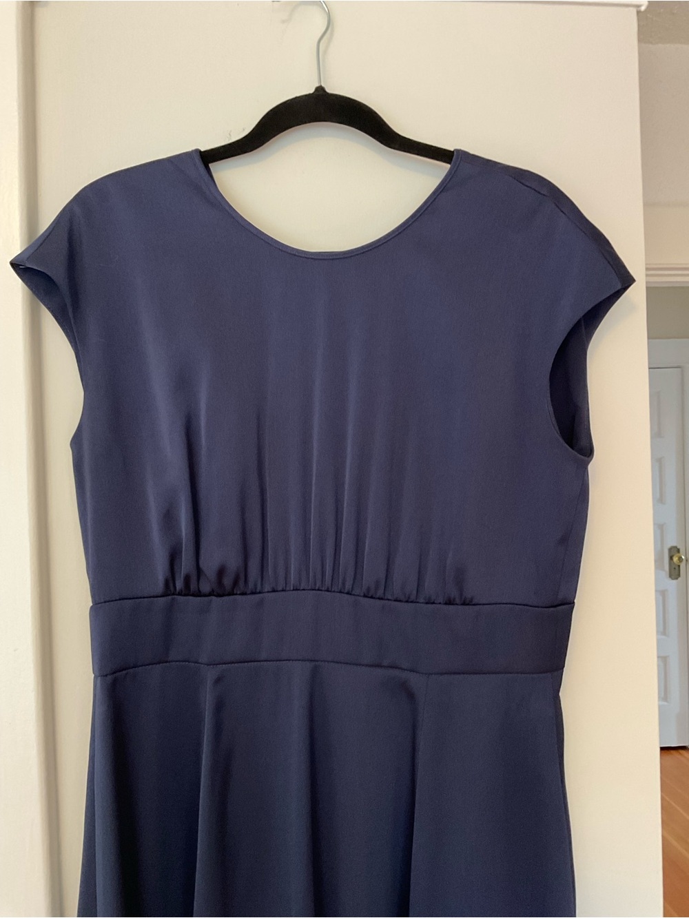 Gal Meets Glam Navy Cap-Sleeve Fit-and-Flare Dress